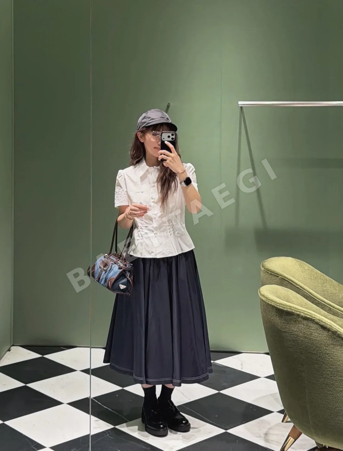 프라다 나일론 미디 스커트 상세 이미지 6
