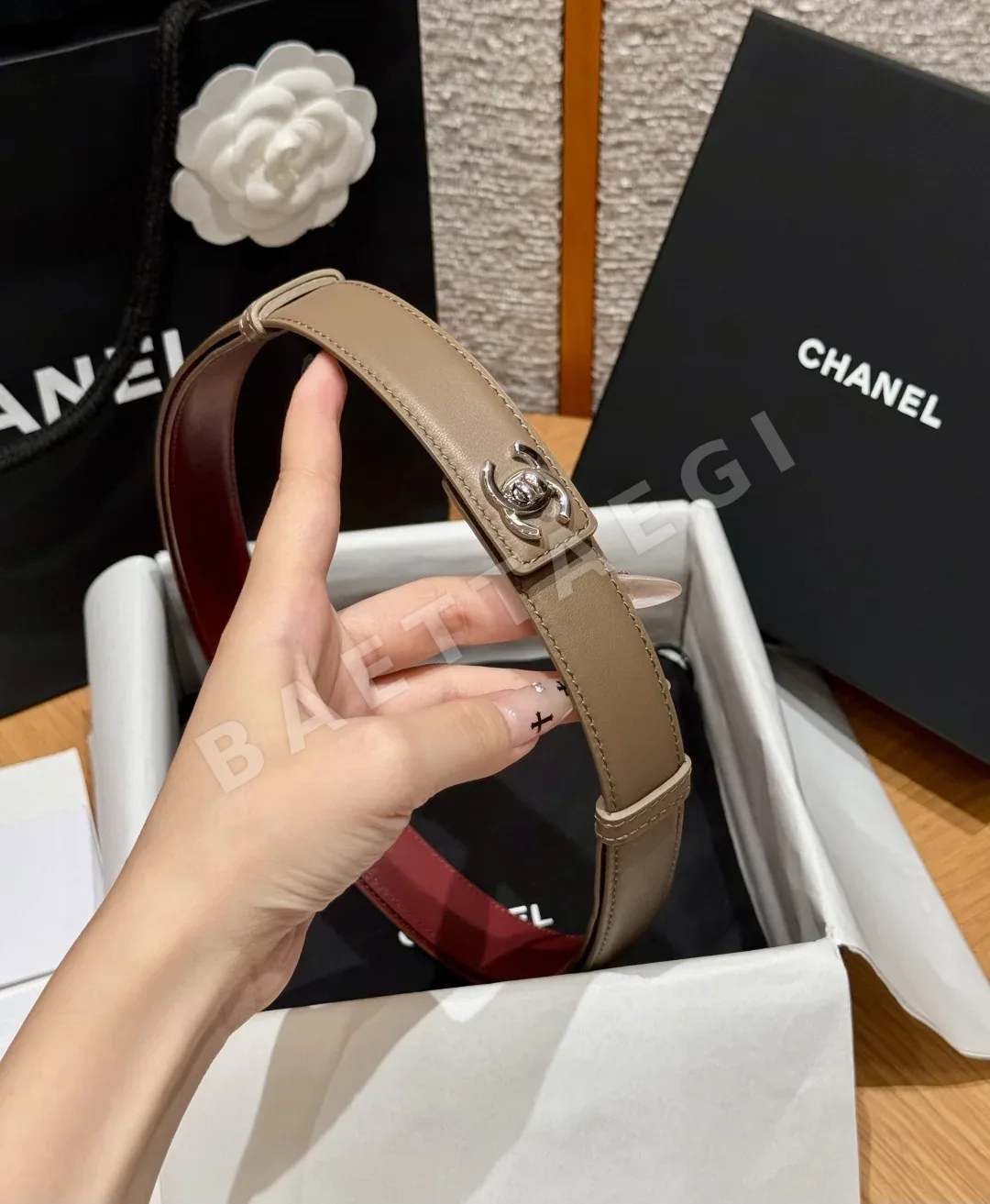 샤넬 가죽 25mm 벨트 회전식 더블 C 버클 177307