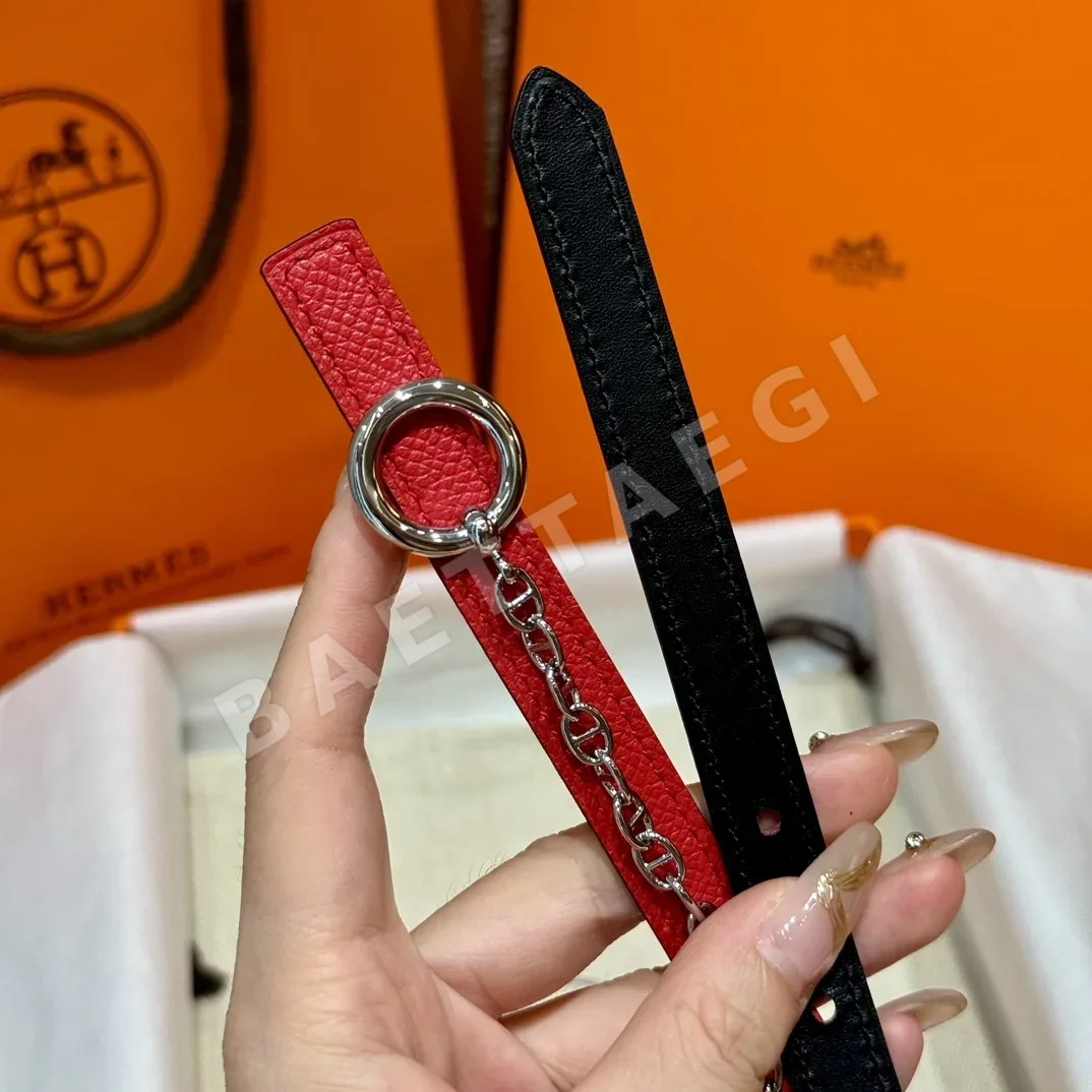 에르메스 팔라듐 도금 체인 잠금 가죽 벨트 상세 이미지 2