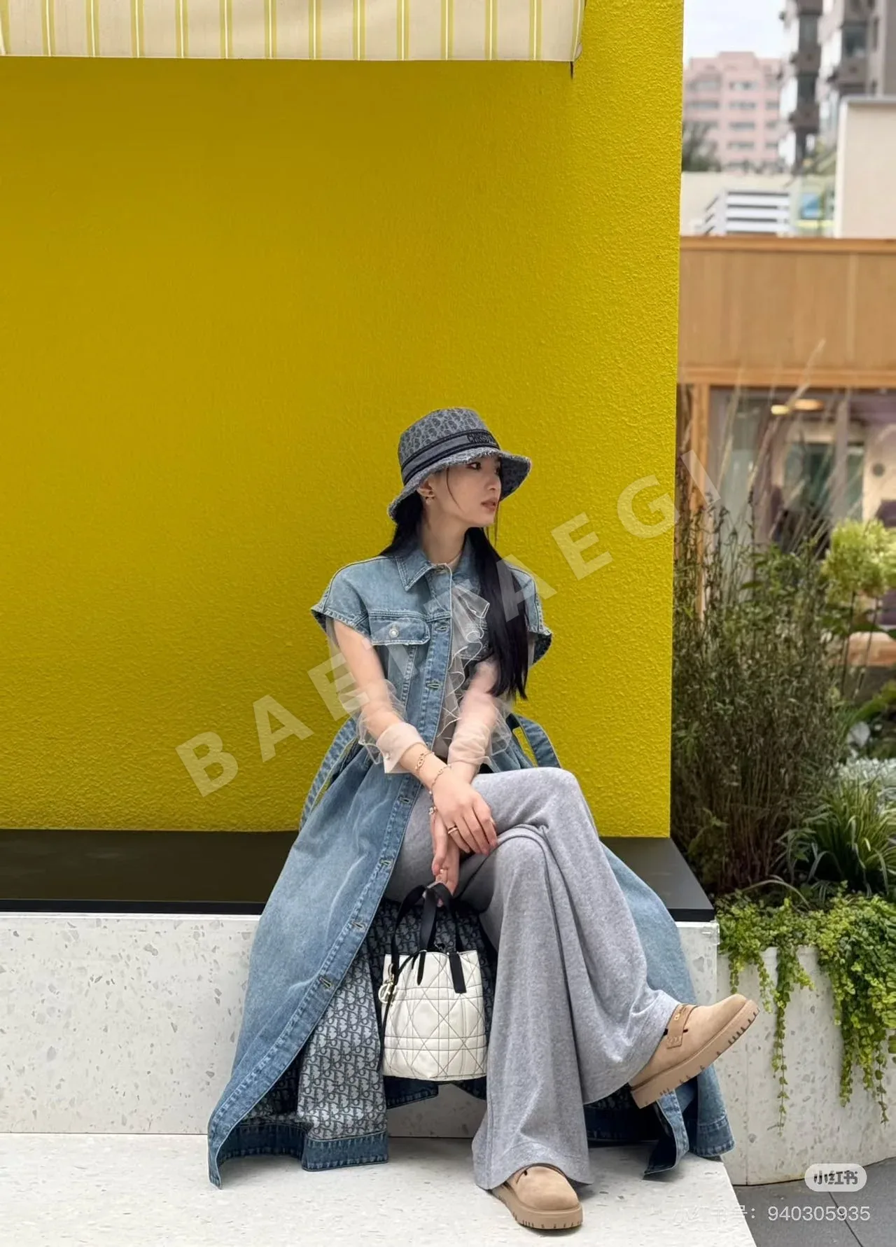 디올 CD로고 자수 벨트 데님 슬림핏 반팔 원피스 상세 이미지 4