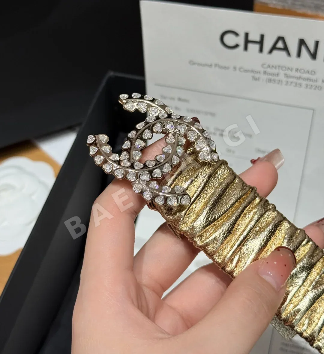 샤넬 더블 C 크리스탈 장식 고무 벨트 상세 이미지 7