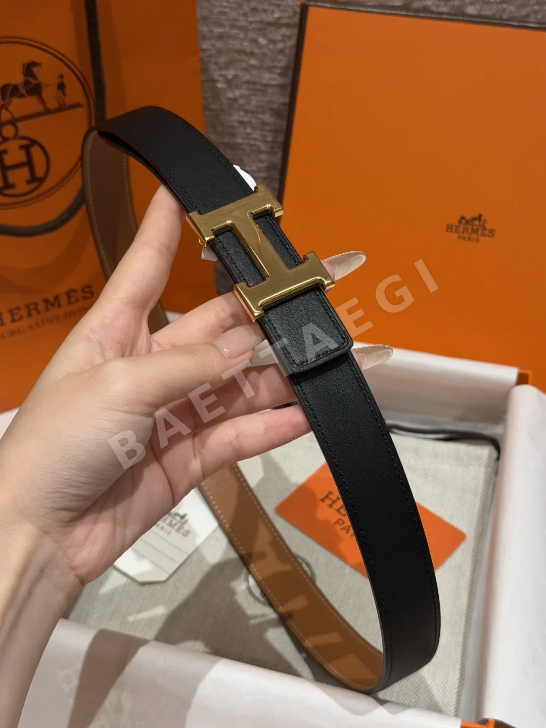 에르메스 미니 H 버클 리버시블 가죽 벨트 상세 이미지 5