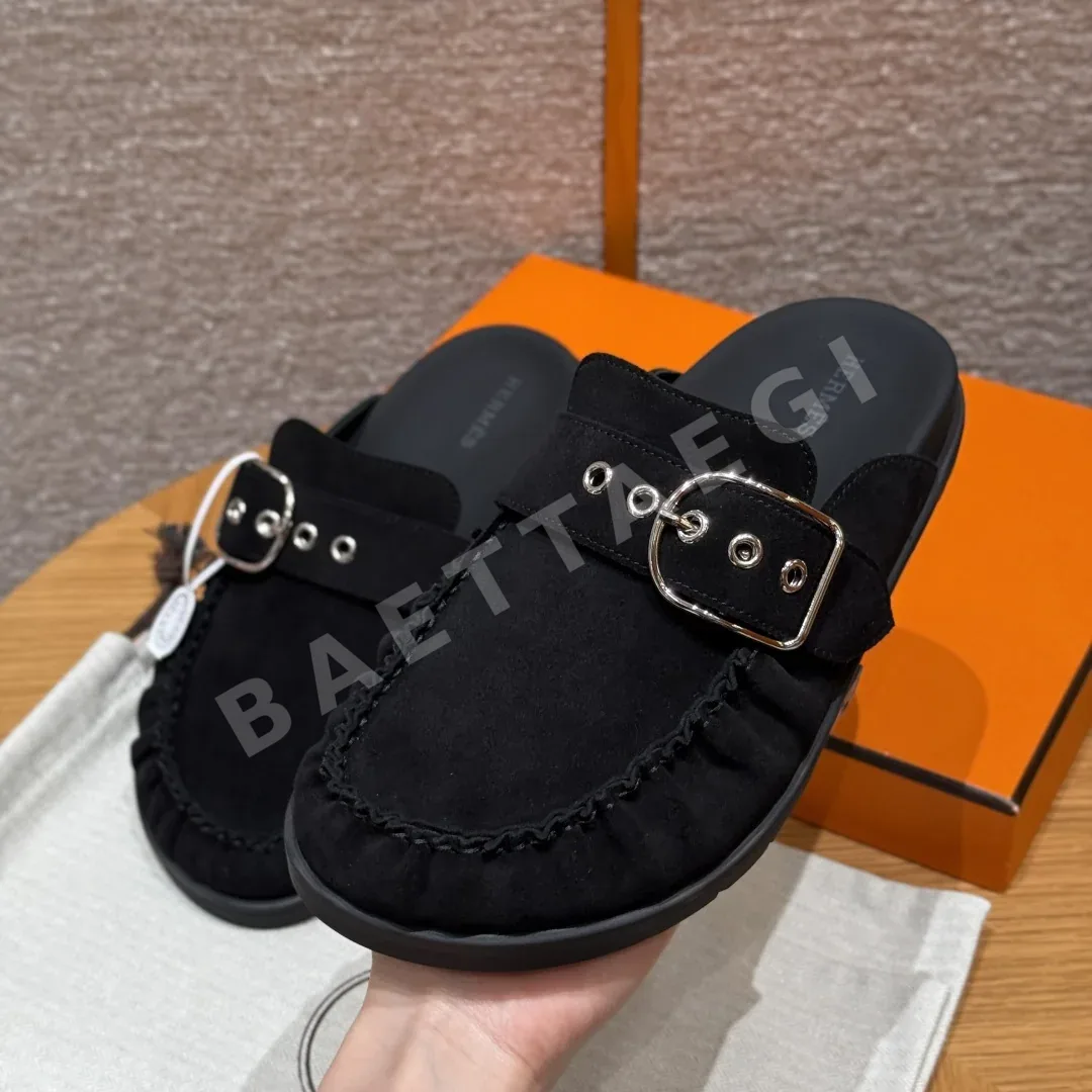 에르메스 키 뮬 샌들 검정 가죽 실버 하드웨어 상세 이미지 4