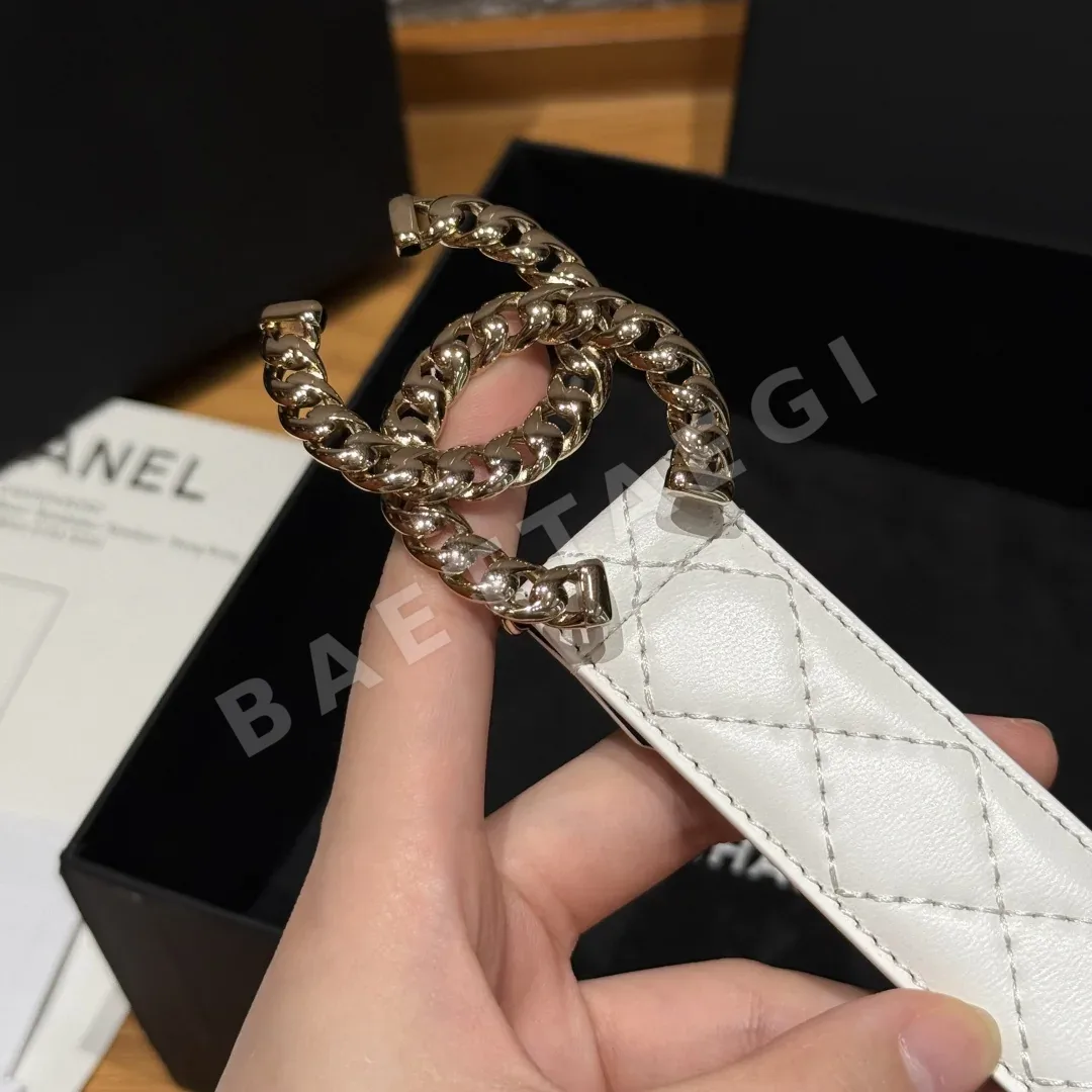 샤넬 더블 C 메탈 로고 램스킨 벨트 상세 이미지 7