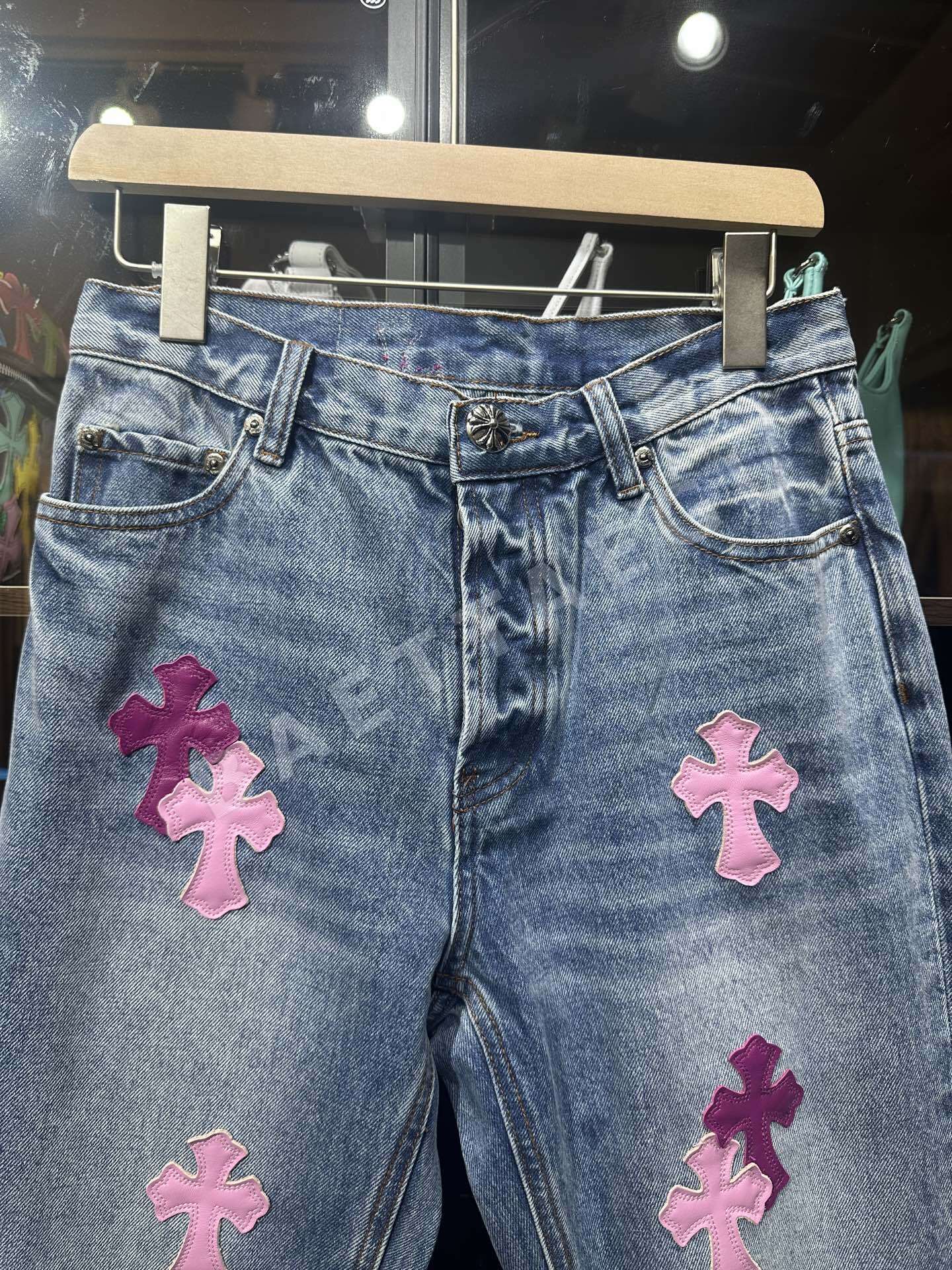 크롬하츠 카우 핑크 가죽 남성 바지 상세 이미지 3