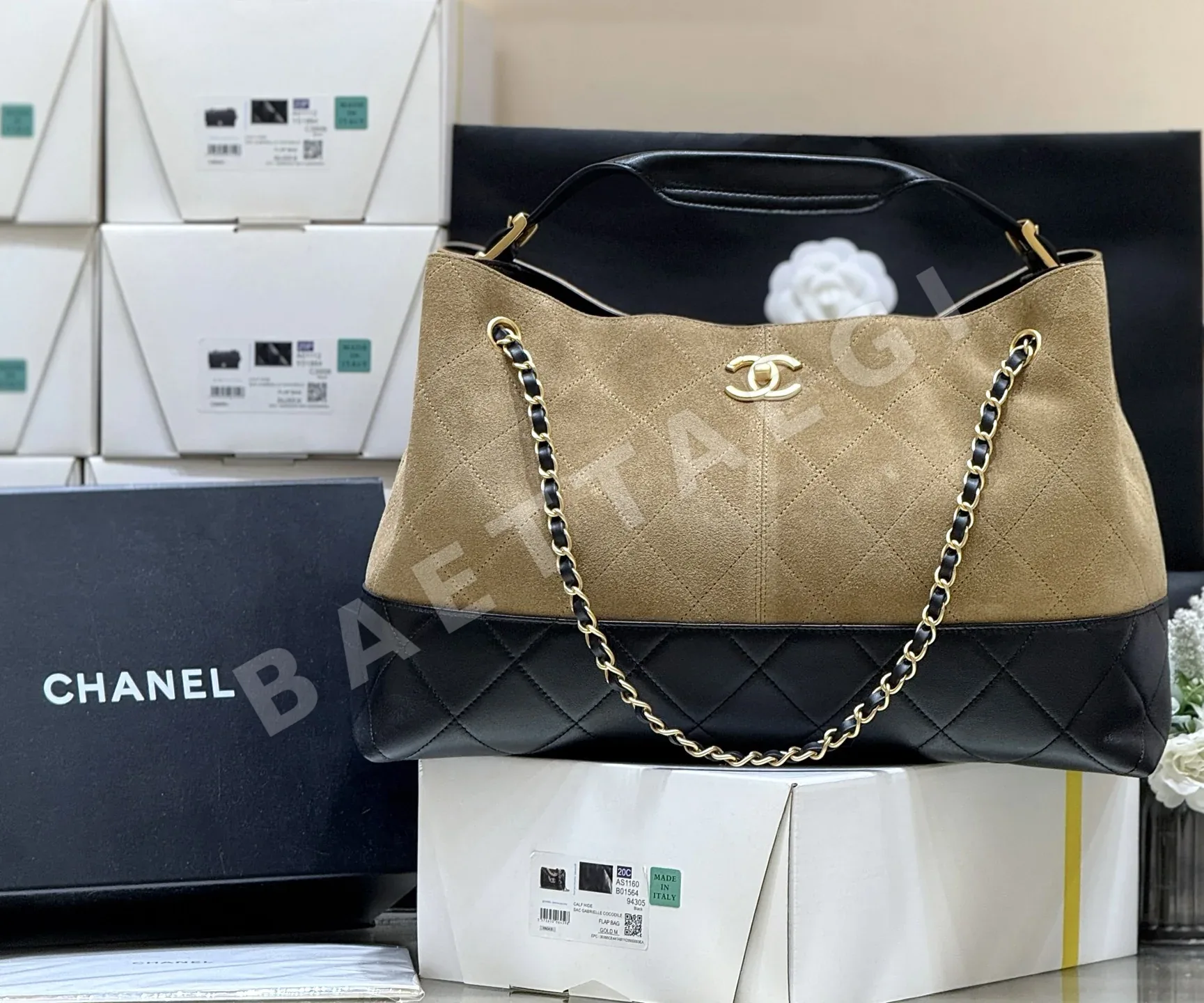 샤넬 25A 스웨이드 컬러 블록 호보백 AS5657