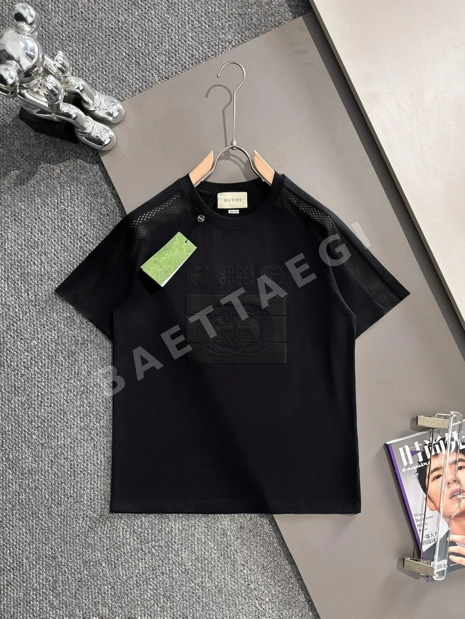 구찌 더블 G 자수 로고 남성 반팔 티셔츠 47609