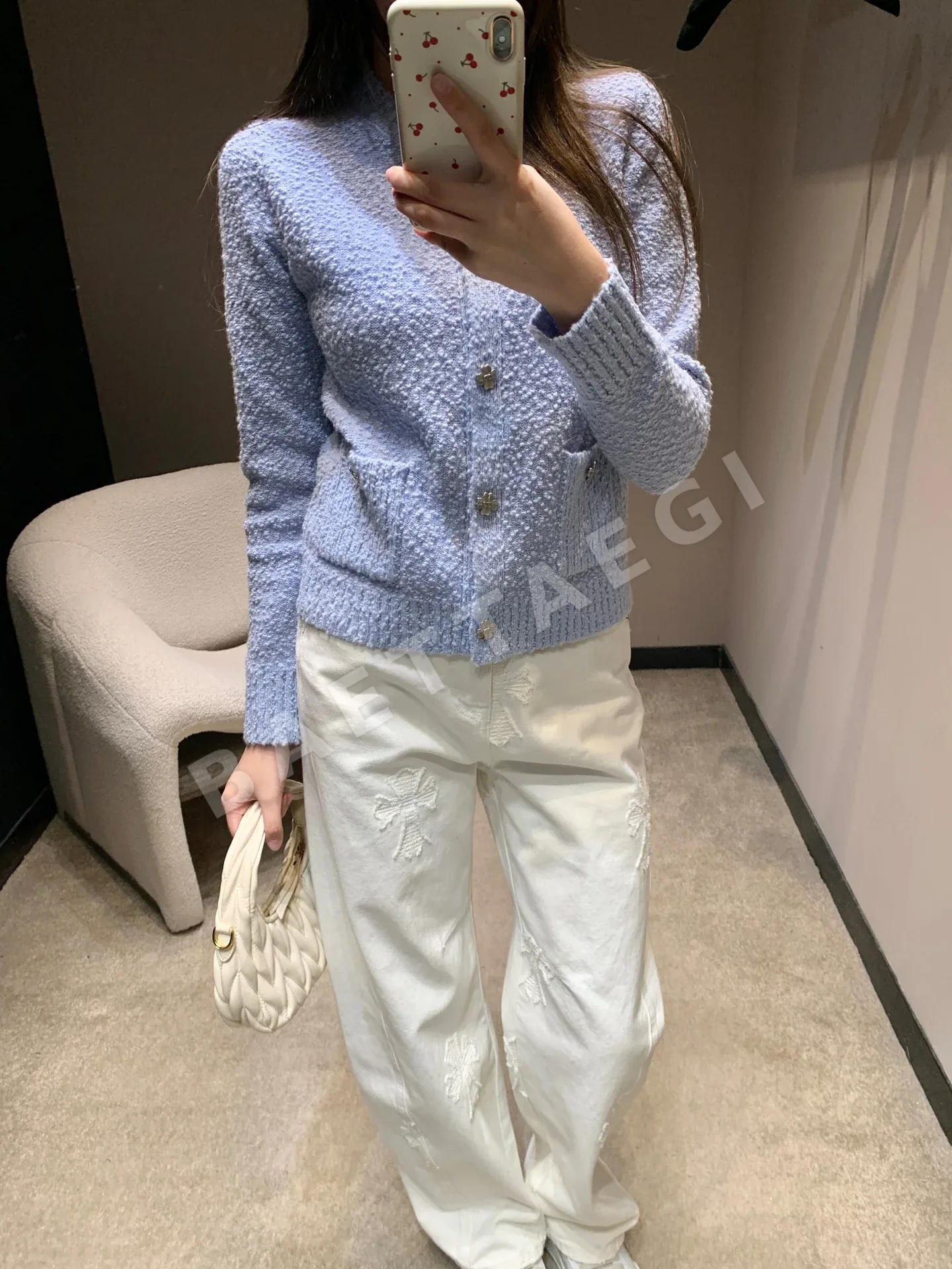 디올 텍스처드 울 크루넥 크롭 가디건 상세 이미지 2