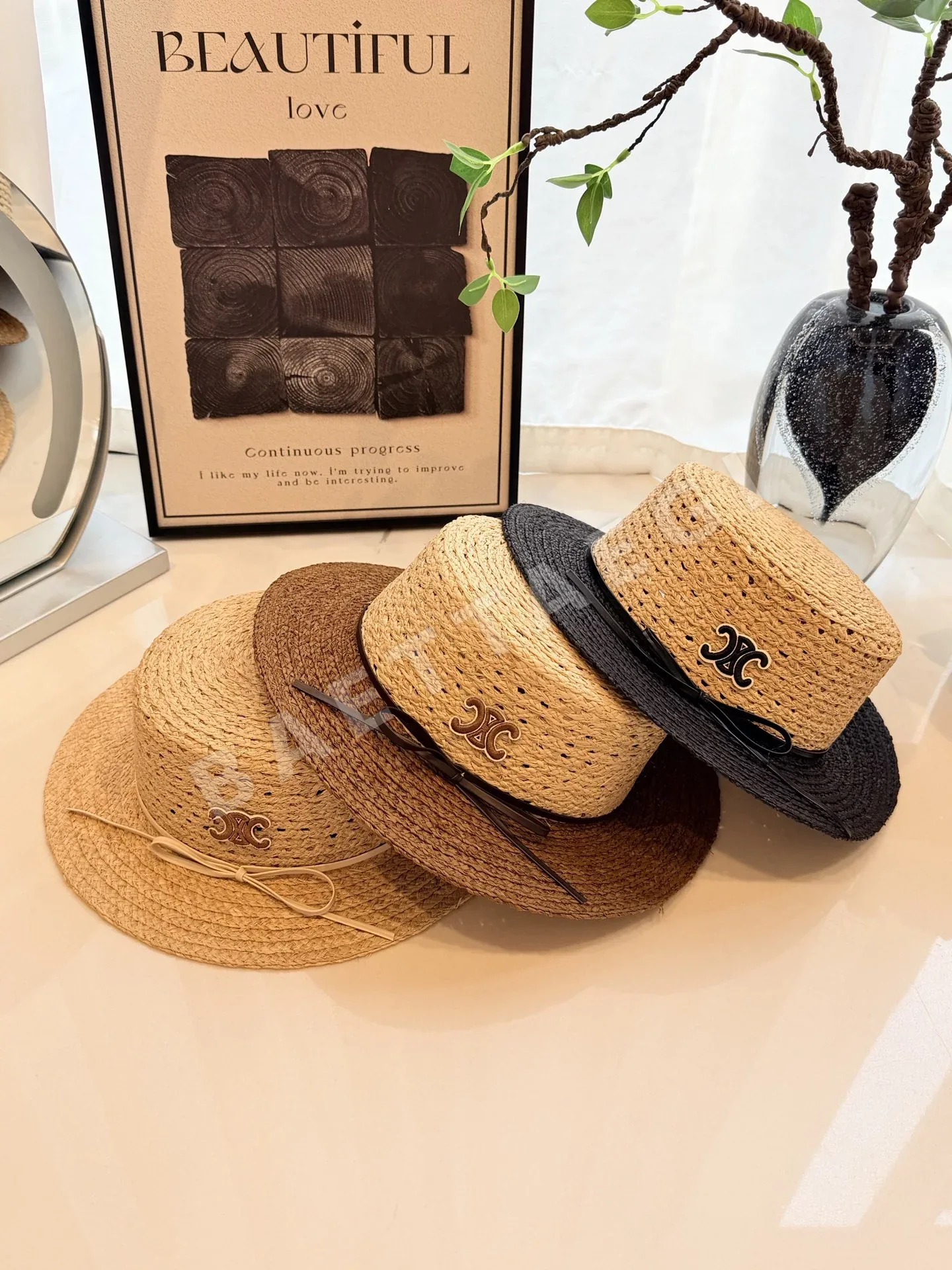 셀린느 컬러 블록 라피아 플랫 햇 상세 이미지 9