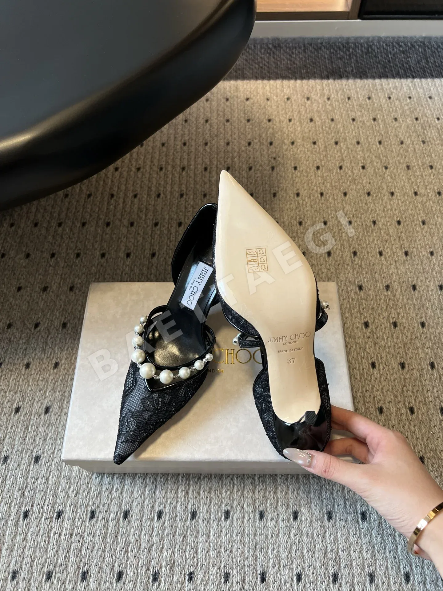 지미추 레이스 펄 홀로우 포인티드토 하이힐 신발 상세 이미지 3