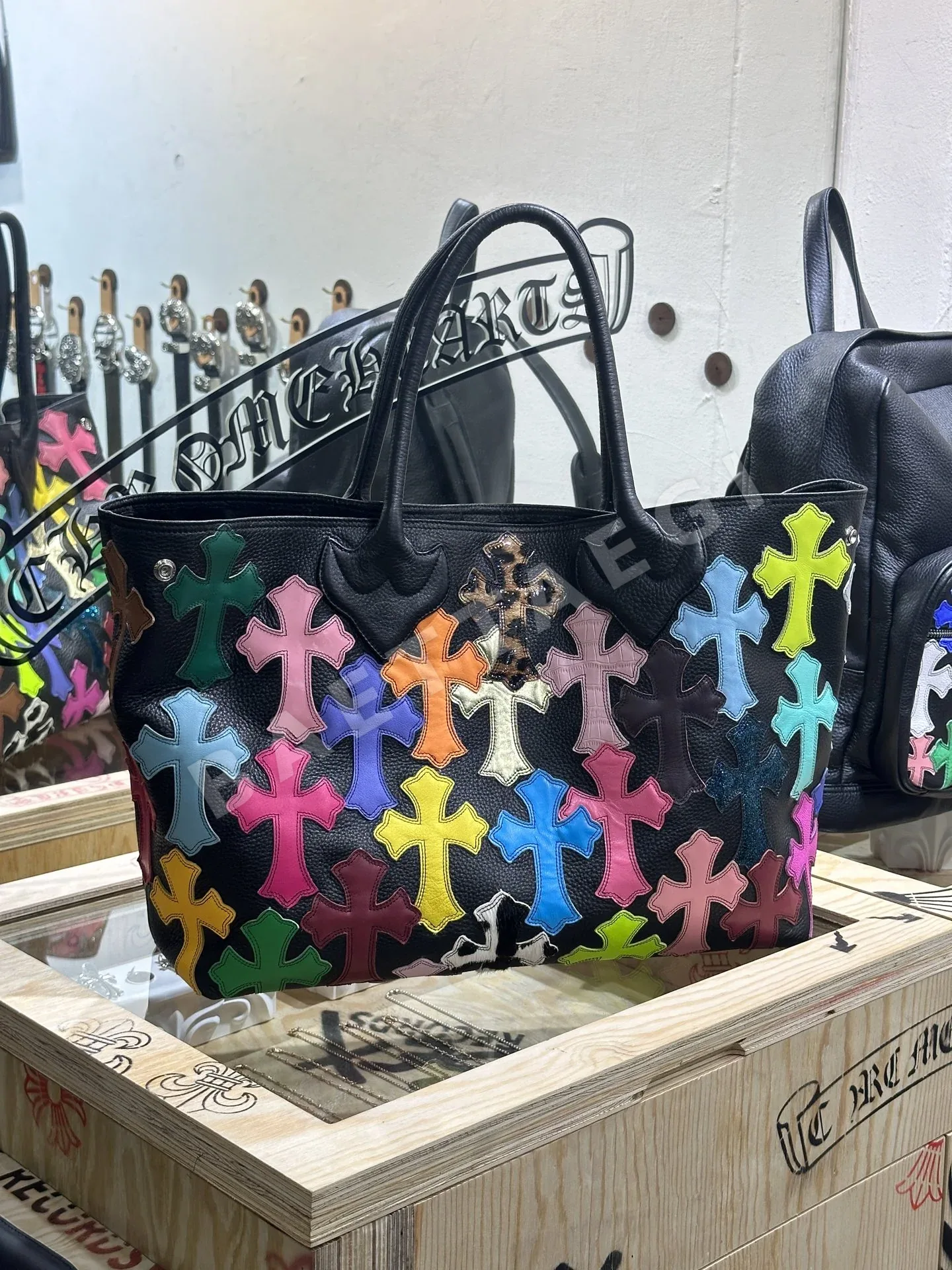크롬하츠 양면 컬러 가죽 라지 토트백 163475
