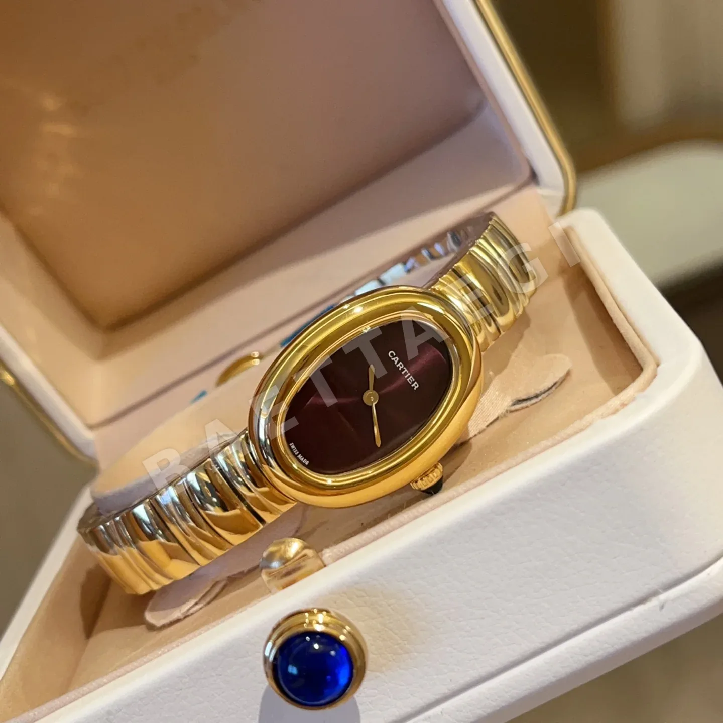 까르띠에 베누아 쿼츠 무브먼트 사파이어 글라스 블루 스틸밴드 레플리카 42894 Cartier