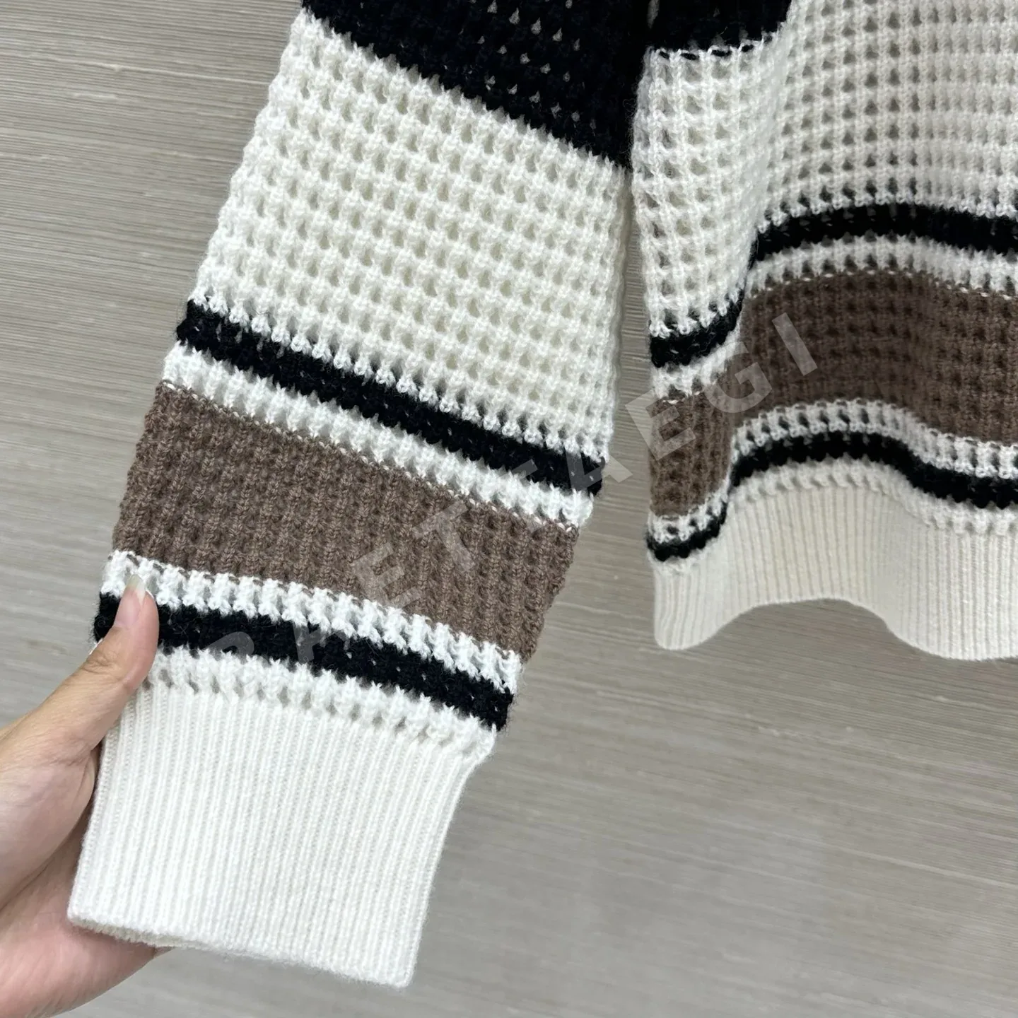 브루넬로쿠치넬리 카라 블록 스트라이프 드롭 숄더 카시미야 자켓 상세 이미지 5