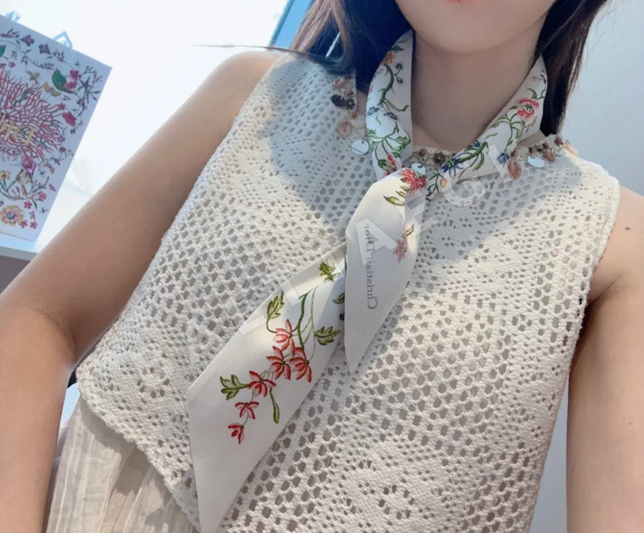 디올 더블 레이어 실크 리본 스카프 상세 이미지 1