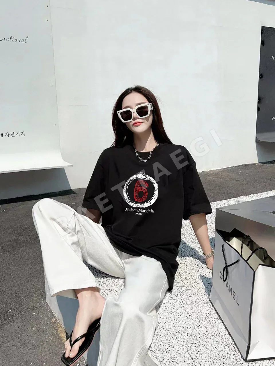 마르지엘라 프린트 로고 코튼 반팔 티셔츠 상세 이미지 9