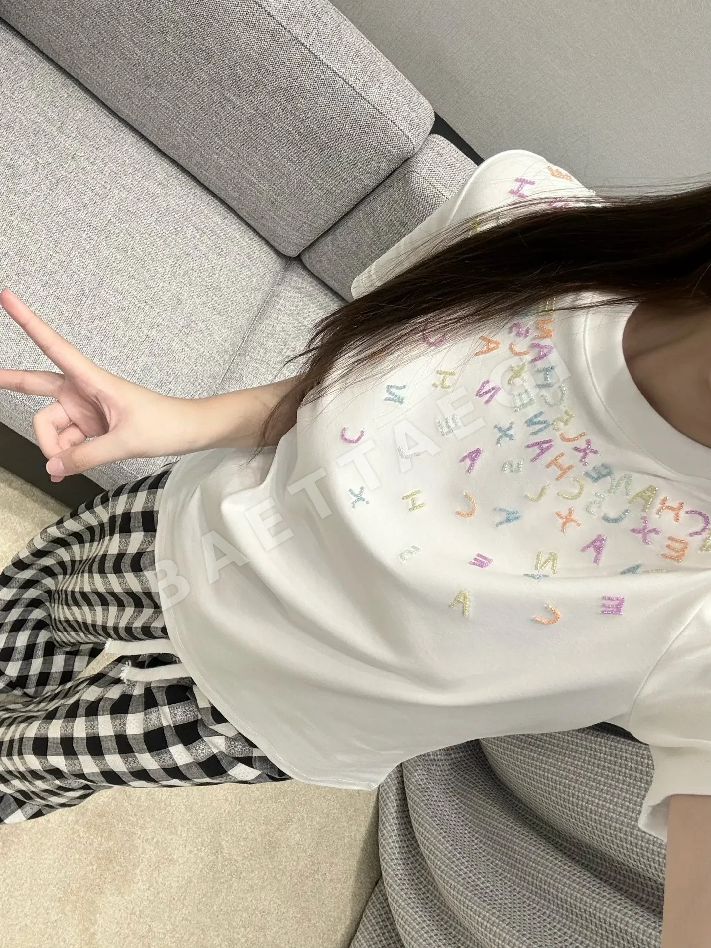 샤넬 여성 자수 반팔 티셔츠 상세 이미지 5