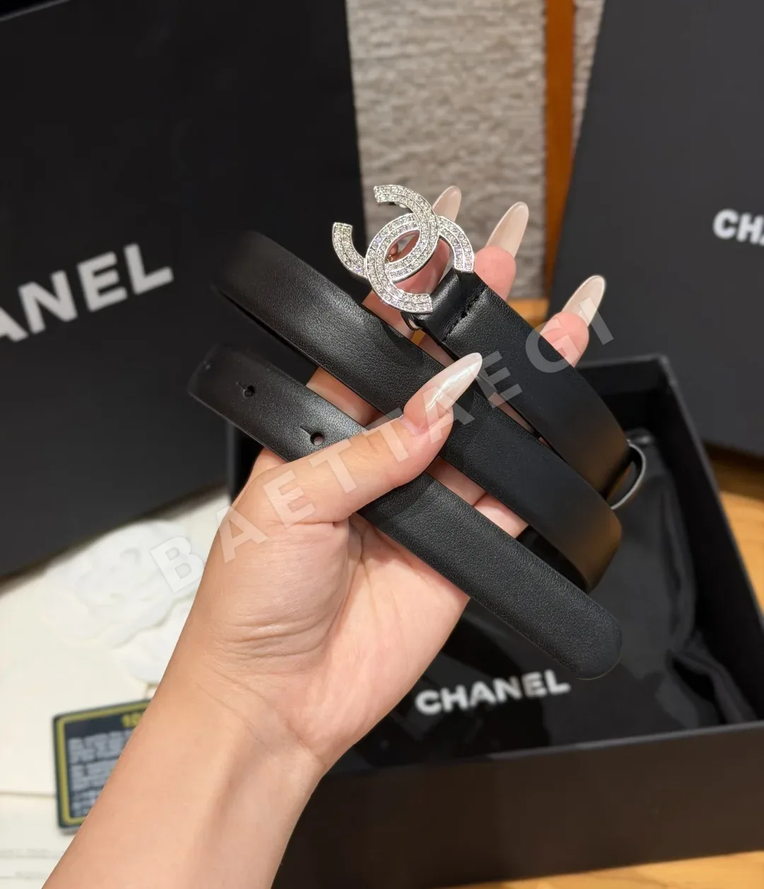 샤넬 더블 C 크리스탈 버클 송아지가죽 벨트 상세 이미지 2