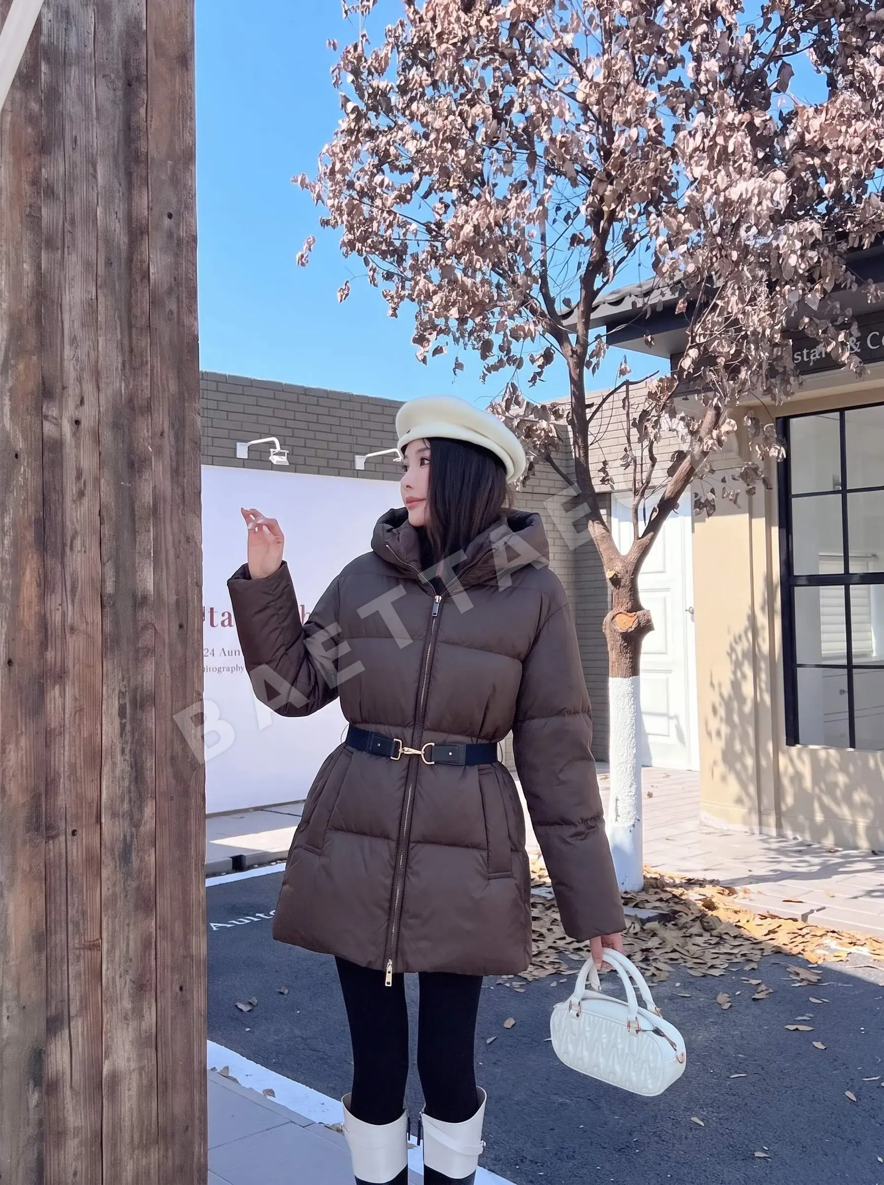 막스마라 소매 라벨 후드 다운 패딩 점퍼 170160
