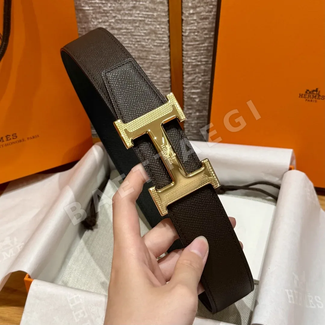 에르메스 양면 팜 프린트 메탈 버클 벨트 176521