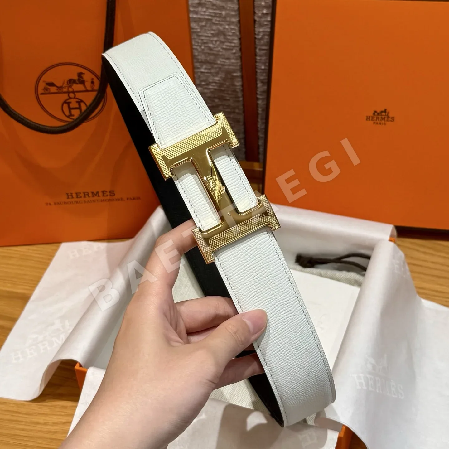 에르메스 남성 양면 메탈 버클 벨트 상세 이미지 8