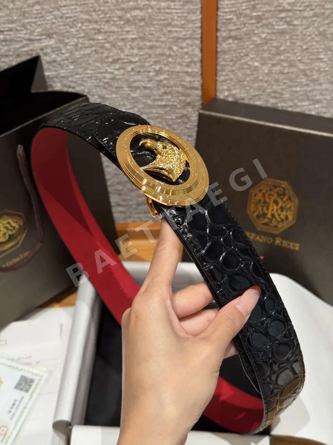 스테파노리치 크로커다일 무늬 가죽 벨트 상세 이미지 3