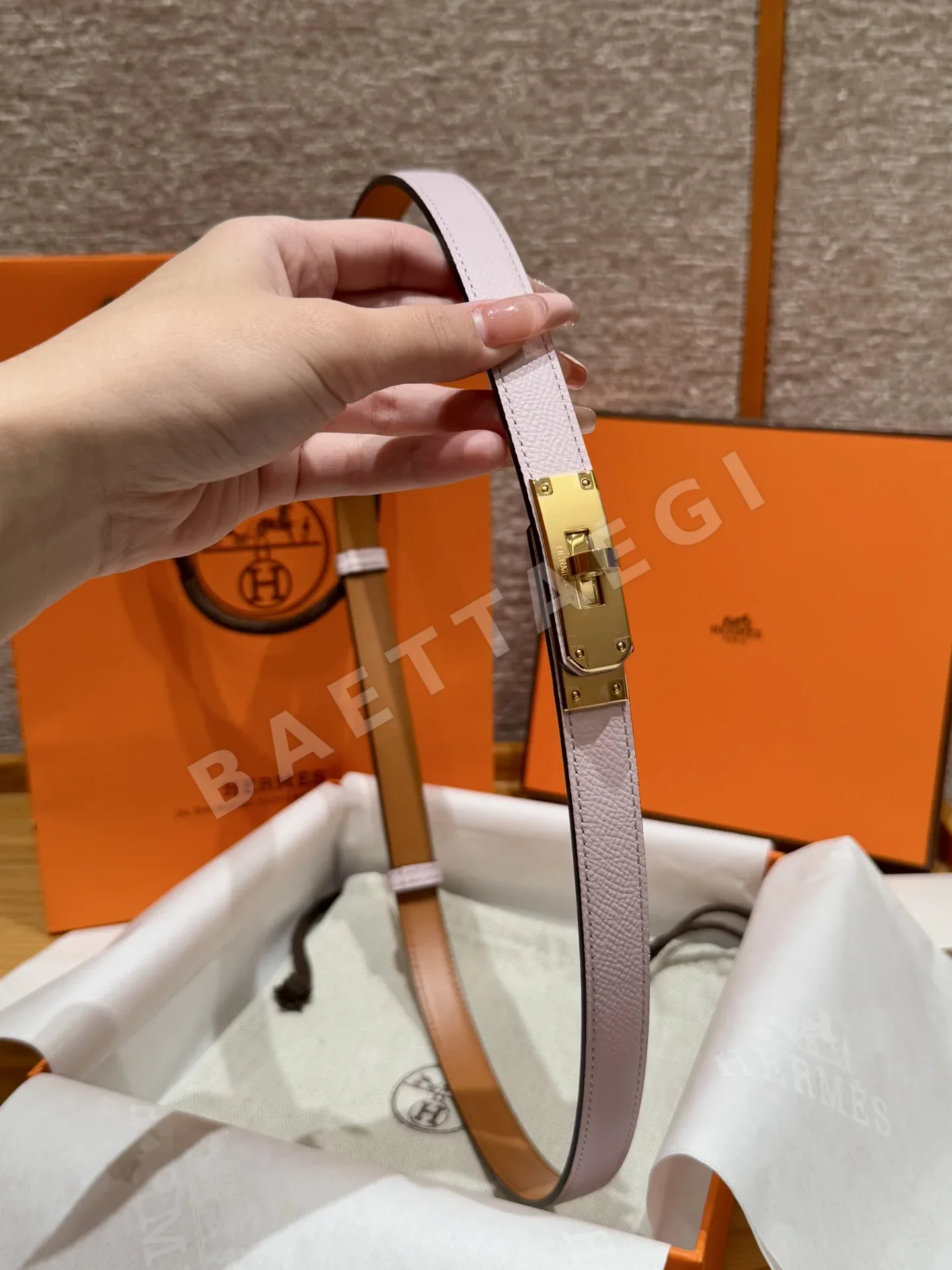 에르메스 18K 골드 장식 앱송 카프스킨 벨트 상세 이미지 3