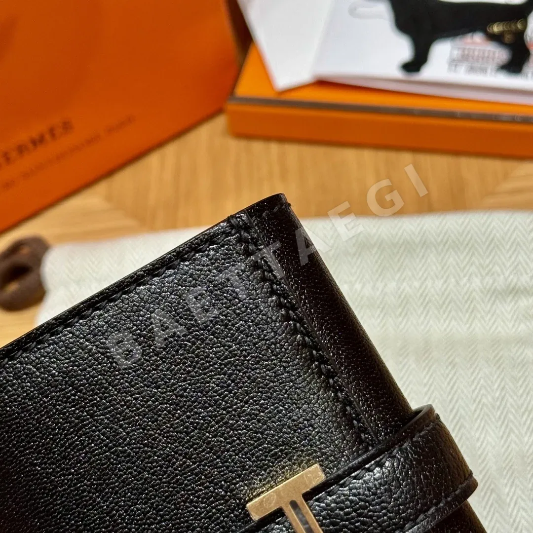 에르메스 베어 삼단 금장 블랙 염소가죽 지갑 상세 이미지 8