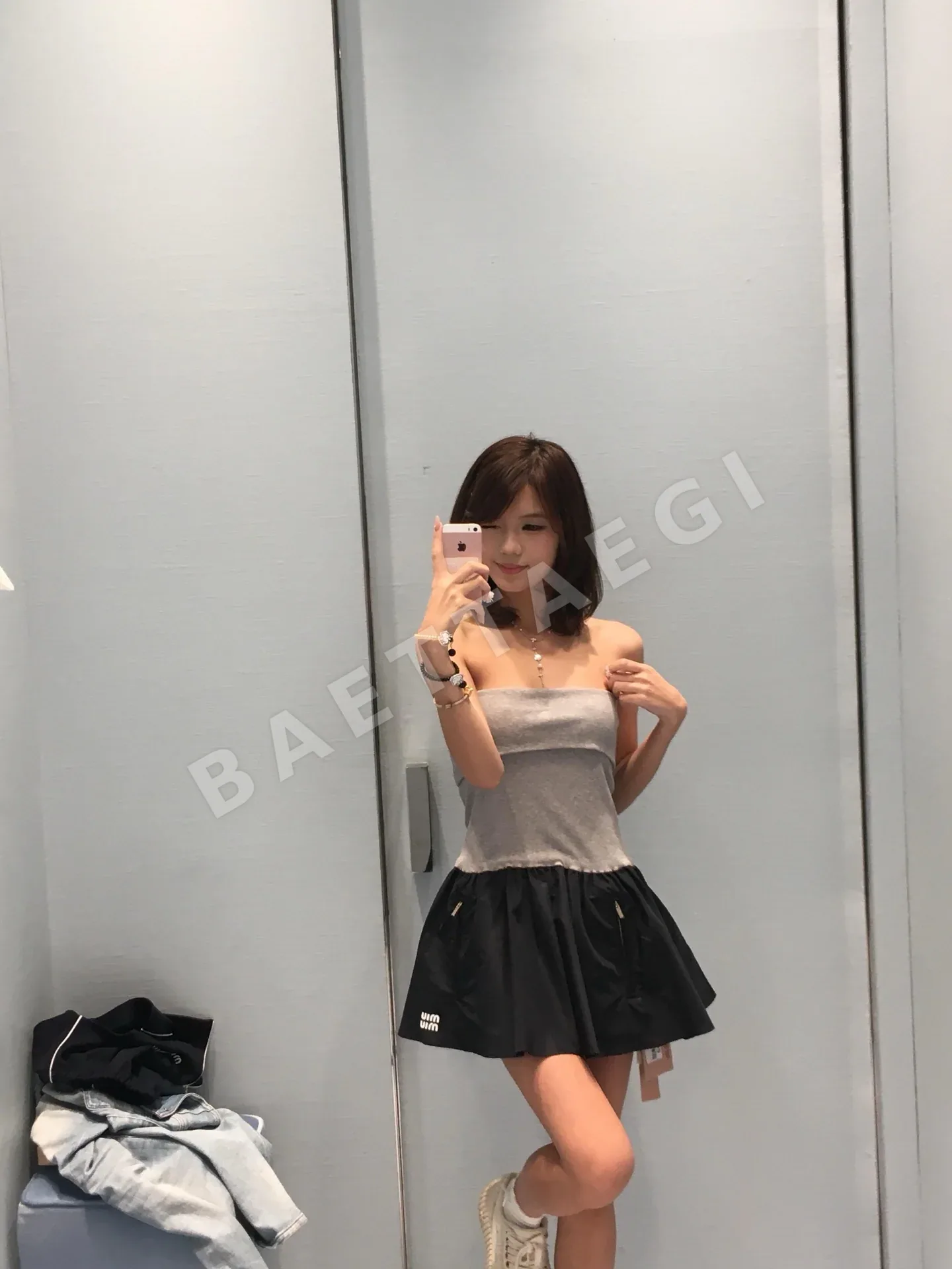 미우미우 컬러 블록 스트랩리스 원피스 상세 이미지 7