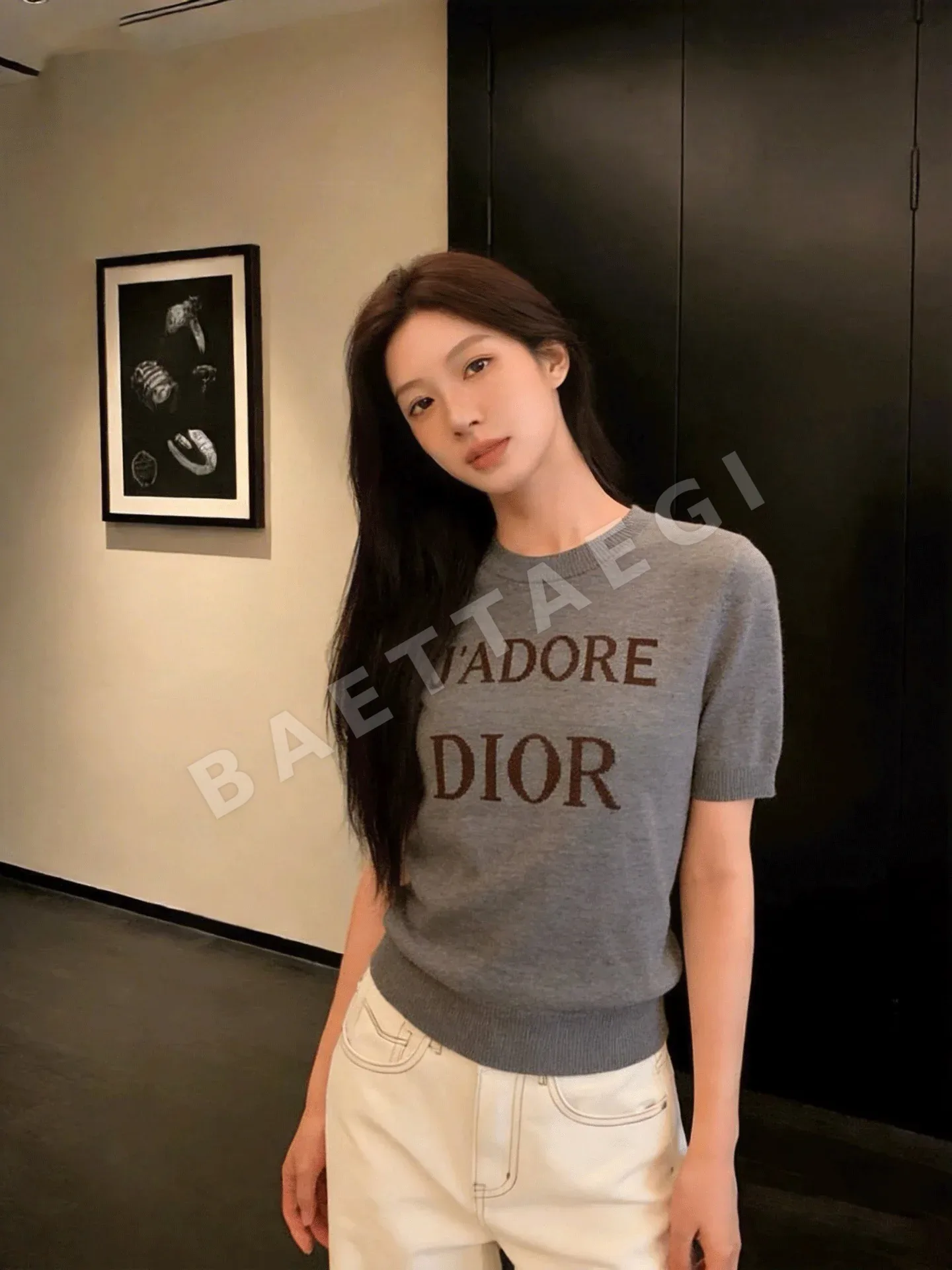 디올 플라워 프린트 니트 반팔 티셔츠 상세 이미지 4