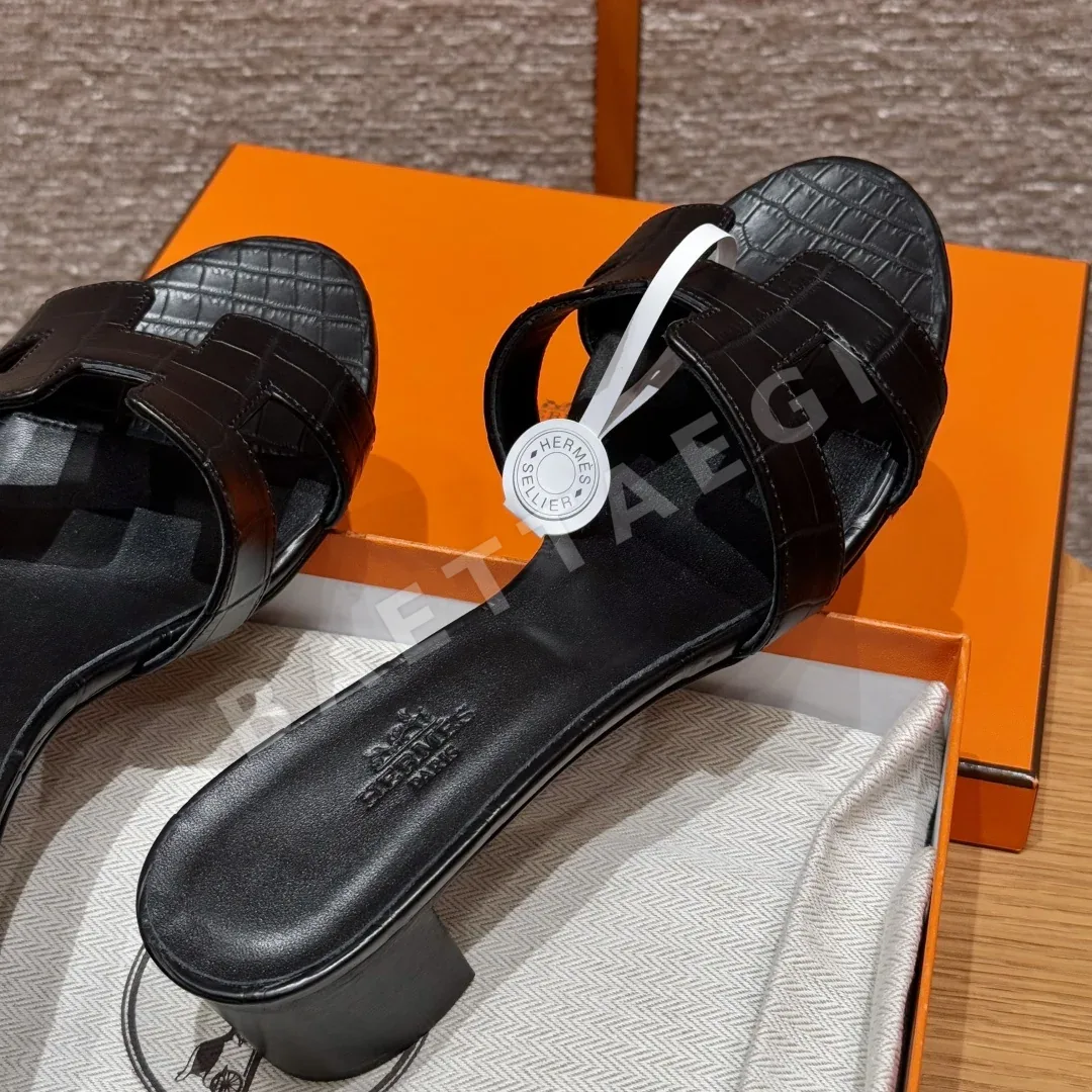 에르메스 오아시스 샌들 블랙 알리게이터 하이힐 상세 이미지 8