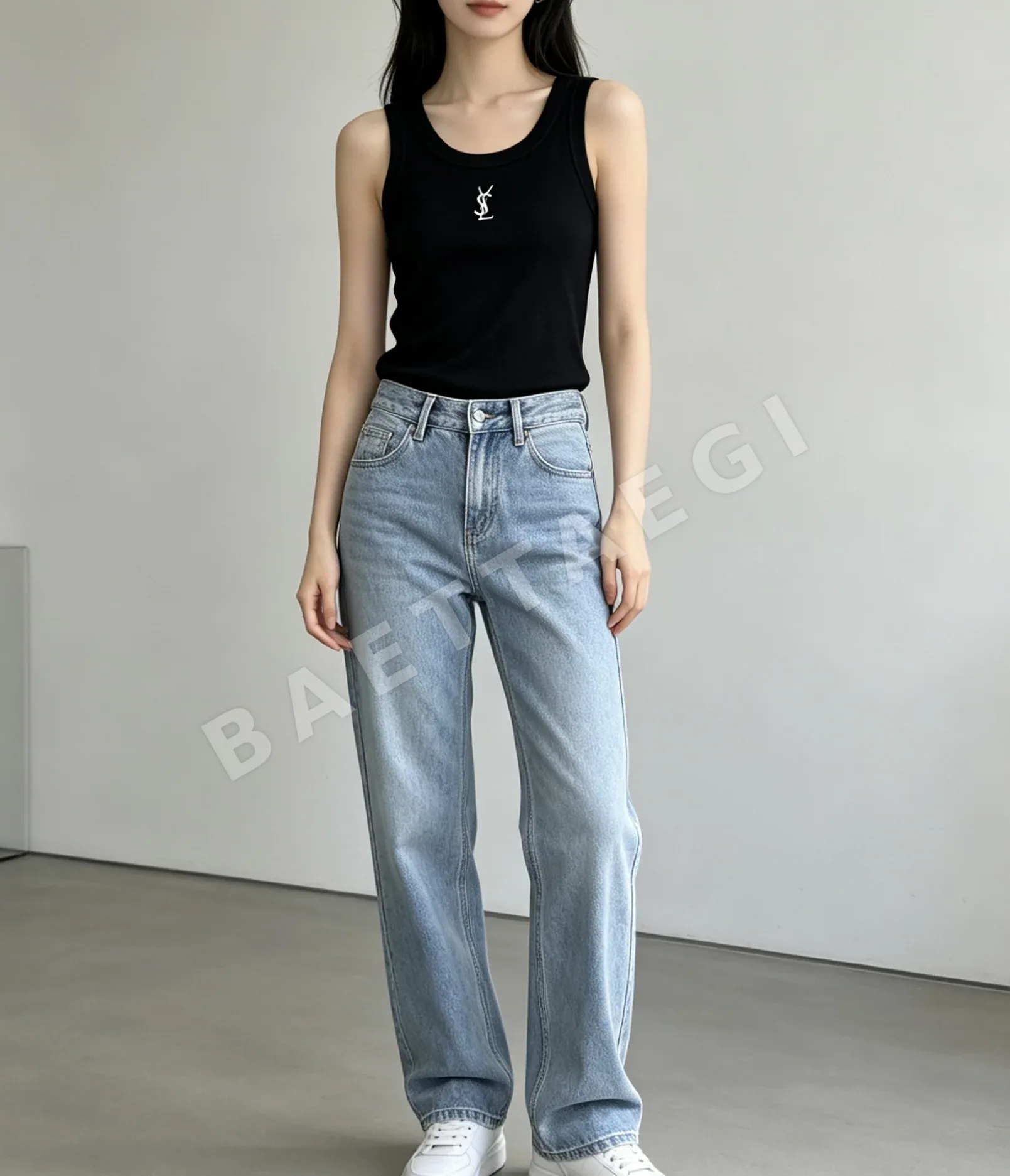 생로랑 로고 자수 U넥 반팔 티셔츠 상세 이미지 8