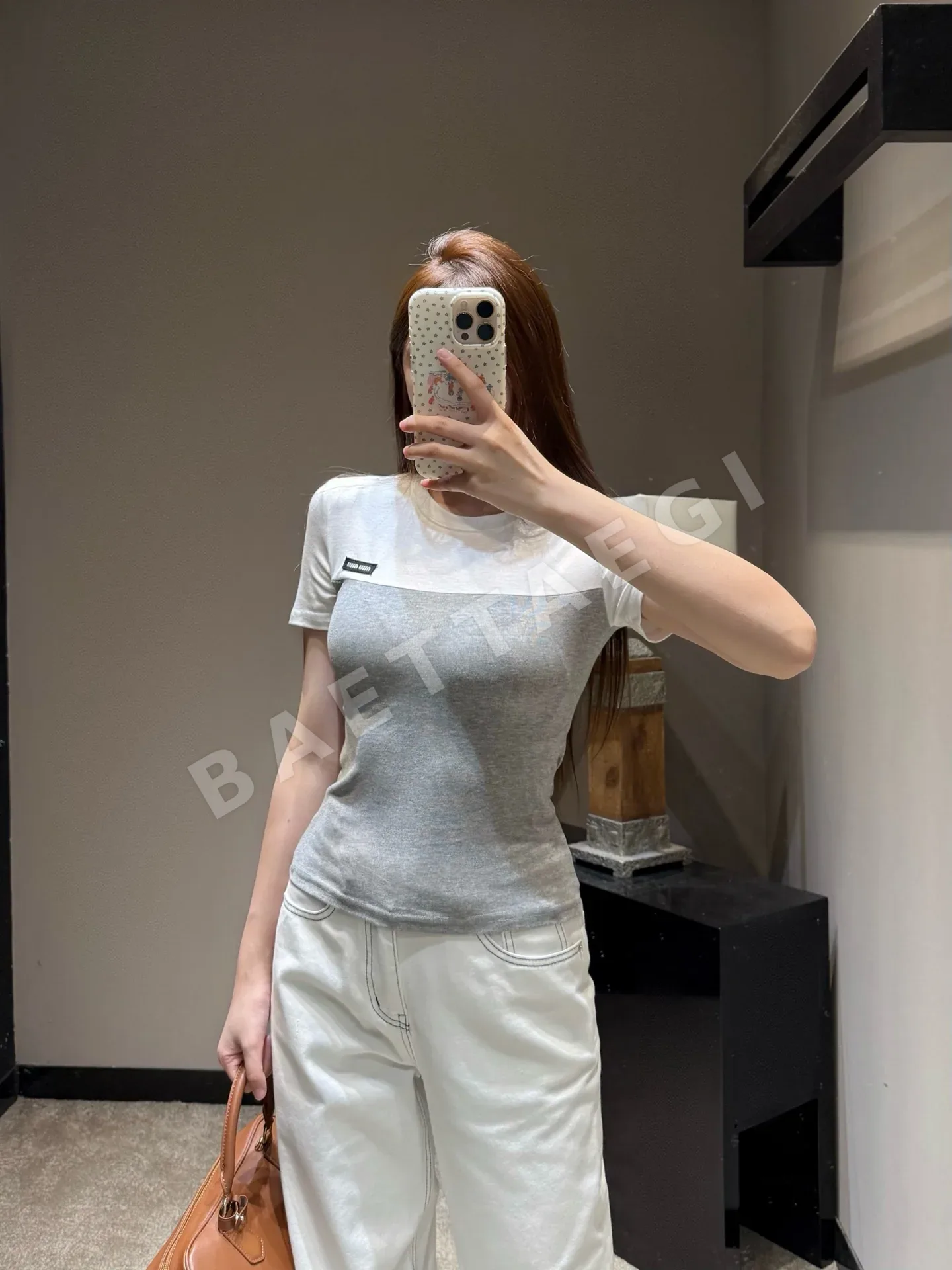 미우미우 컬러 블록 코튼 반팔 티셔츠 상세 이미지 9