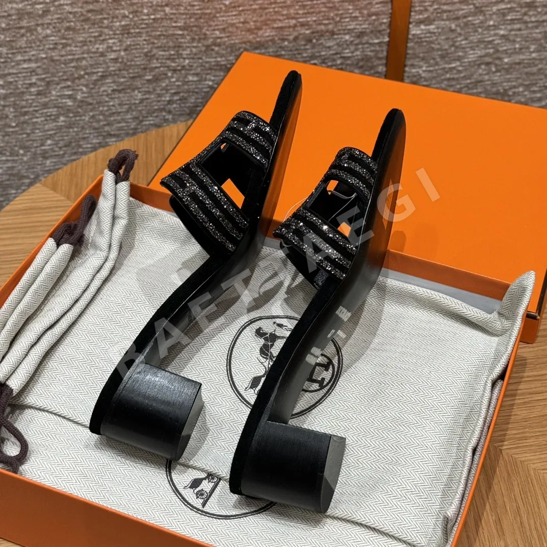 에르메스 오아시스 샌들 블랙 스웨이드 하이힐 상세 이미지 5