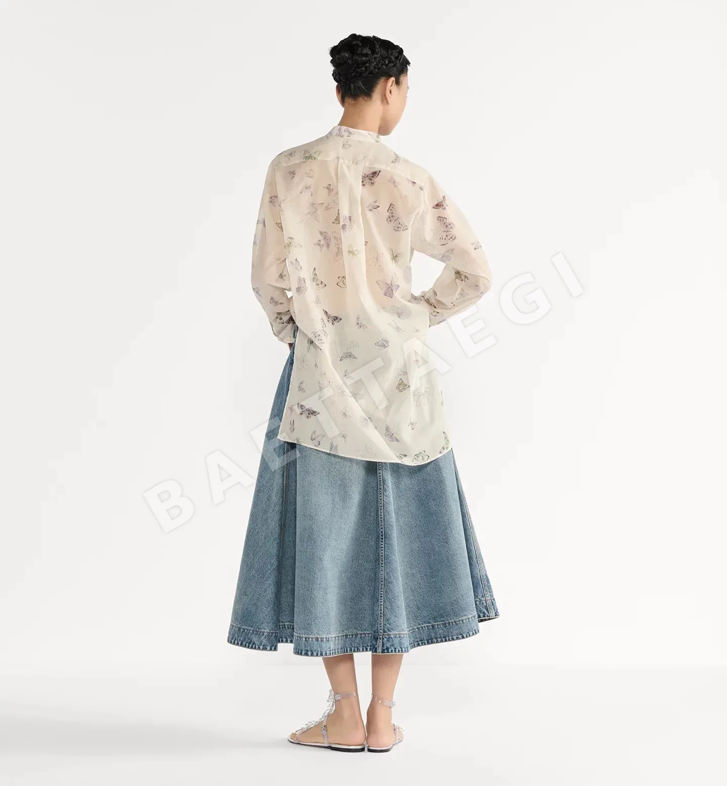 디올 데님 자카드 하이웨이스트 A라인 미디 스커트 상세 이미지 3