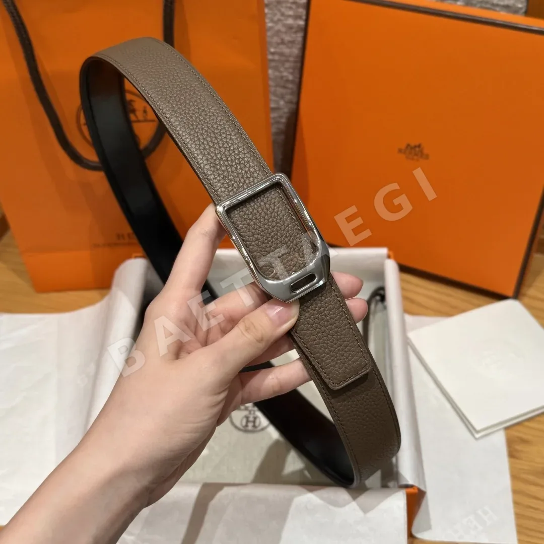 에르메스 조키 메탈 버클 양면 가죽 벨트 상세 이미지 4