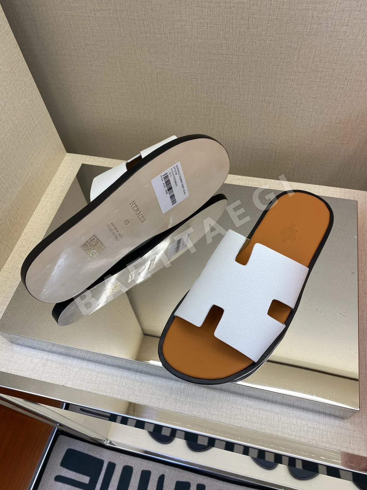 에르메스 오란 샌들 남성 가죽 H 패턴 미니멀리스트 상세 이미지 9