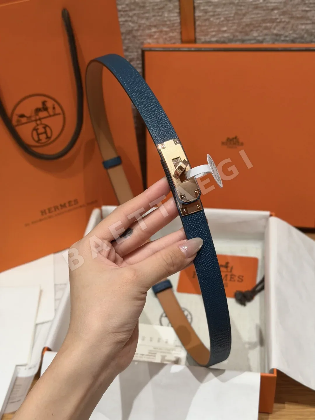 에르메스 켈리 팔라듐 버클 헌터 가죽 벨트 상세 이미지 5