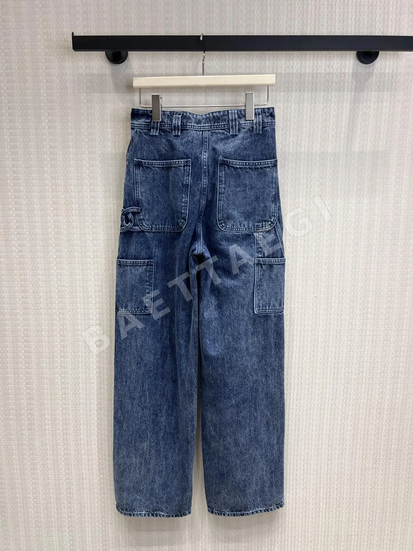 샤넬 더블 C 링 버클 와이드 레그 하이웨스트 데님 바지 상세 이미지 2