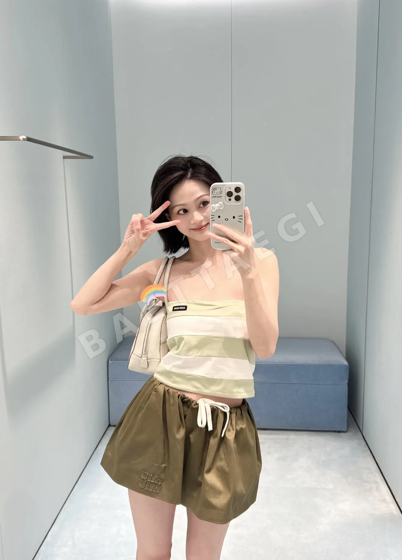 미우미우 스트라이프 밴듀 반팔 탑 상세 이미지 2