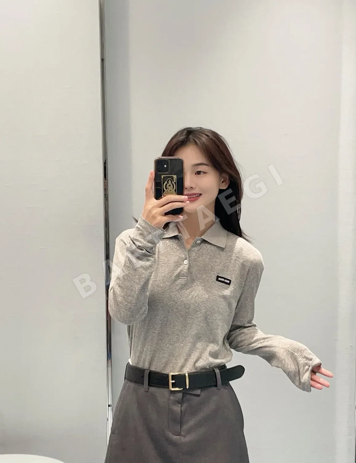 미우미우 크롭 폴로 긴팔 셔츠 상세 이미지 2