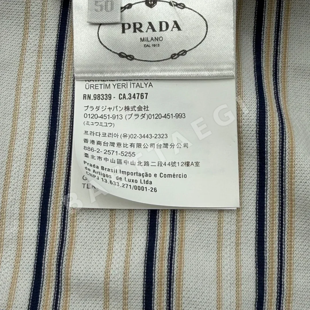 프라다 핀스트라이프 오버사이즈 코튼 반팔 폴로셔츠 상세 이미지 9