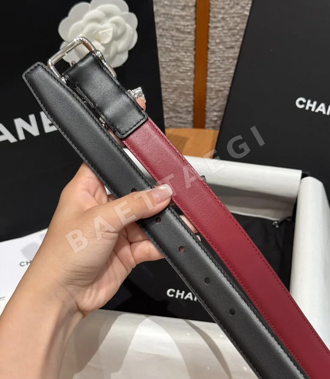 샤넬 더블 C 메탈 버클 가죽 벨트 상세 이미지 8