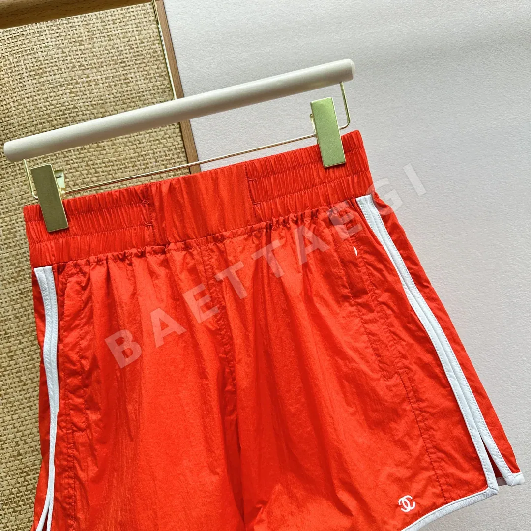 샤넬 램스킨 트림 하이웨스트 컬러블록 여성 액티브웨어 반바지 상세 이미지 3