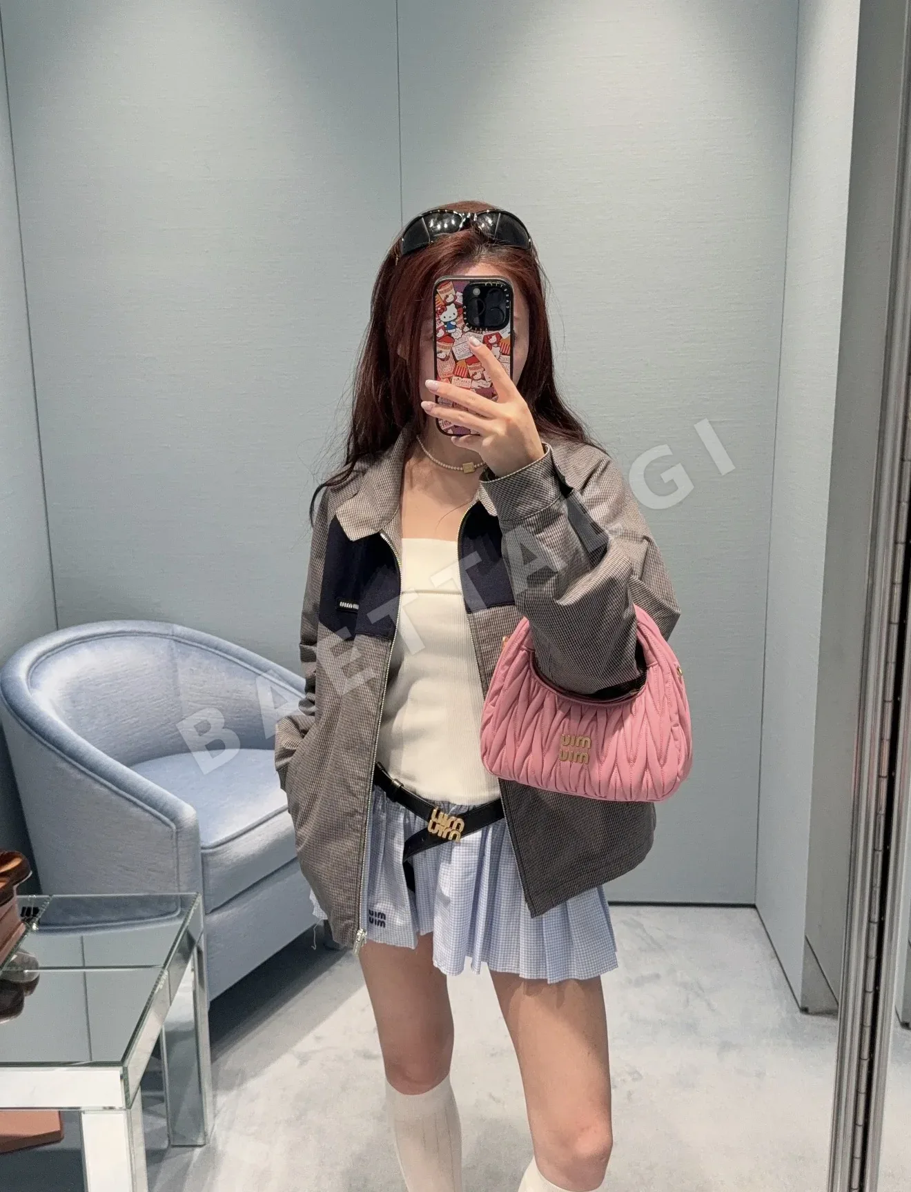 미우미우 체크 패치워크 울 자켓 상세 이미지 8