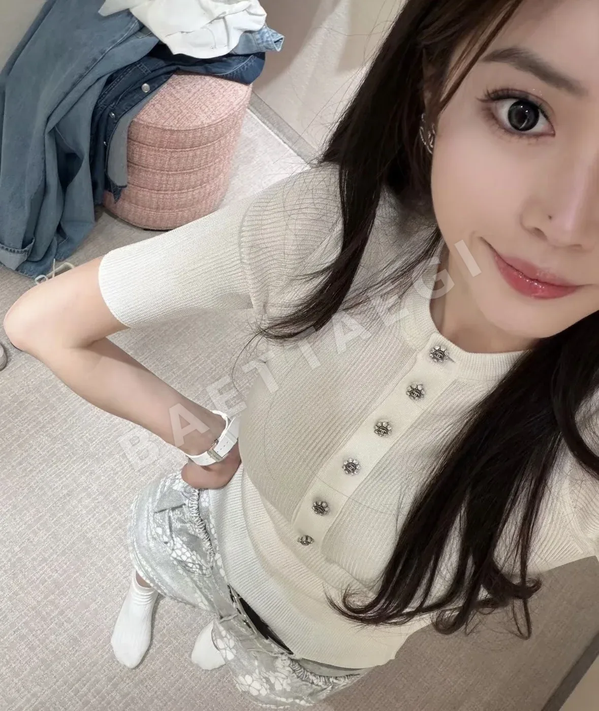 샤넬 리브 니트 여성용 반팔 티셔츠 상세 이미지 8