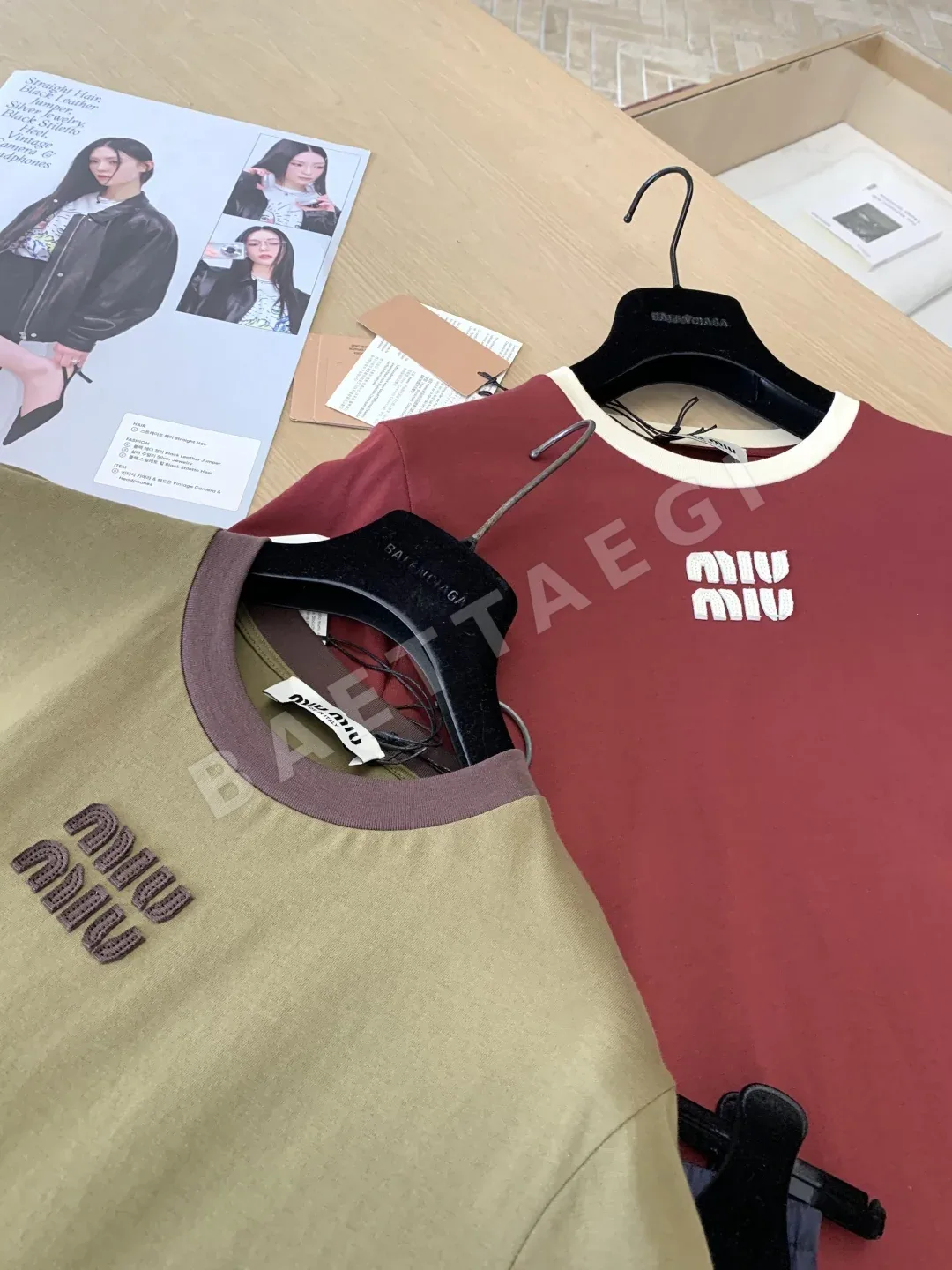 미우미우 컬러 블록 코튼 반팔 티셔츠 상세 이미지 6