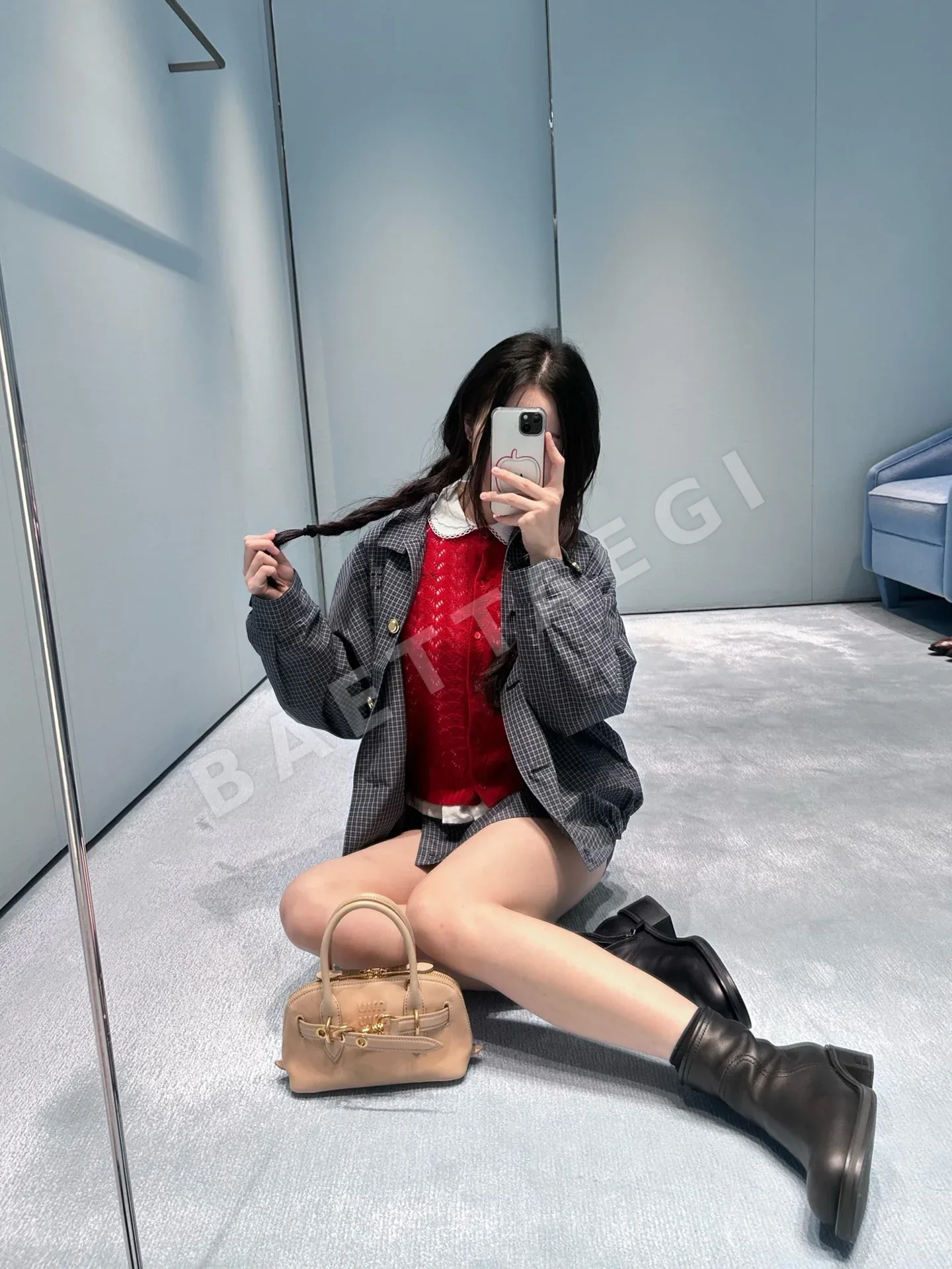 미우미우 체크 패턴 재킷 & 미니스커트 세트 상세 이미지 3